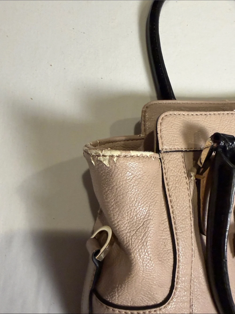 Women's Guess vintage Blush Beige Satchel with Black Handles and Chain Trim